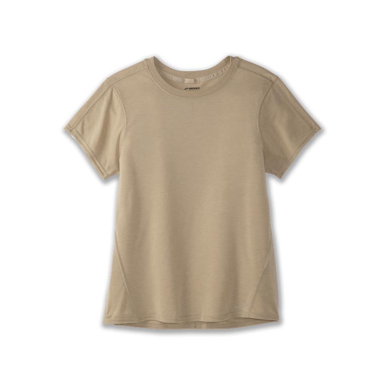 Brooks Distance Women's Short Sleeve Running Shirt - Heather Oatmeal/Black (14905-DQFN)